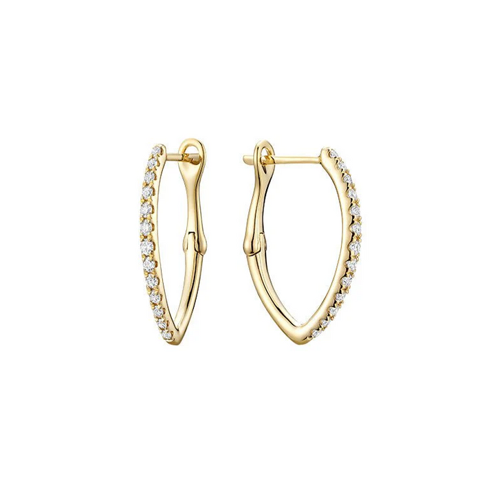 14k Gold V-Shaped Diamond Hoop Earrings. 0.33tdw