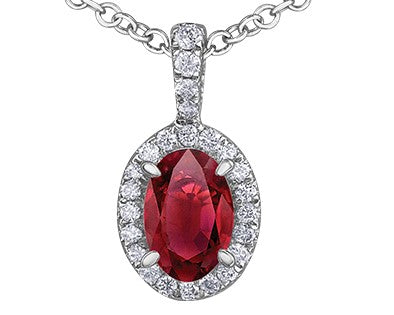 10K Ruby & Diamond Halo Pendant