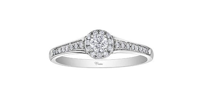 10 Karat Halo Engagement Ring, 0.15 CT Center