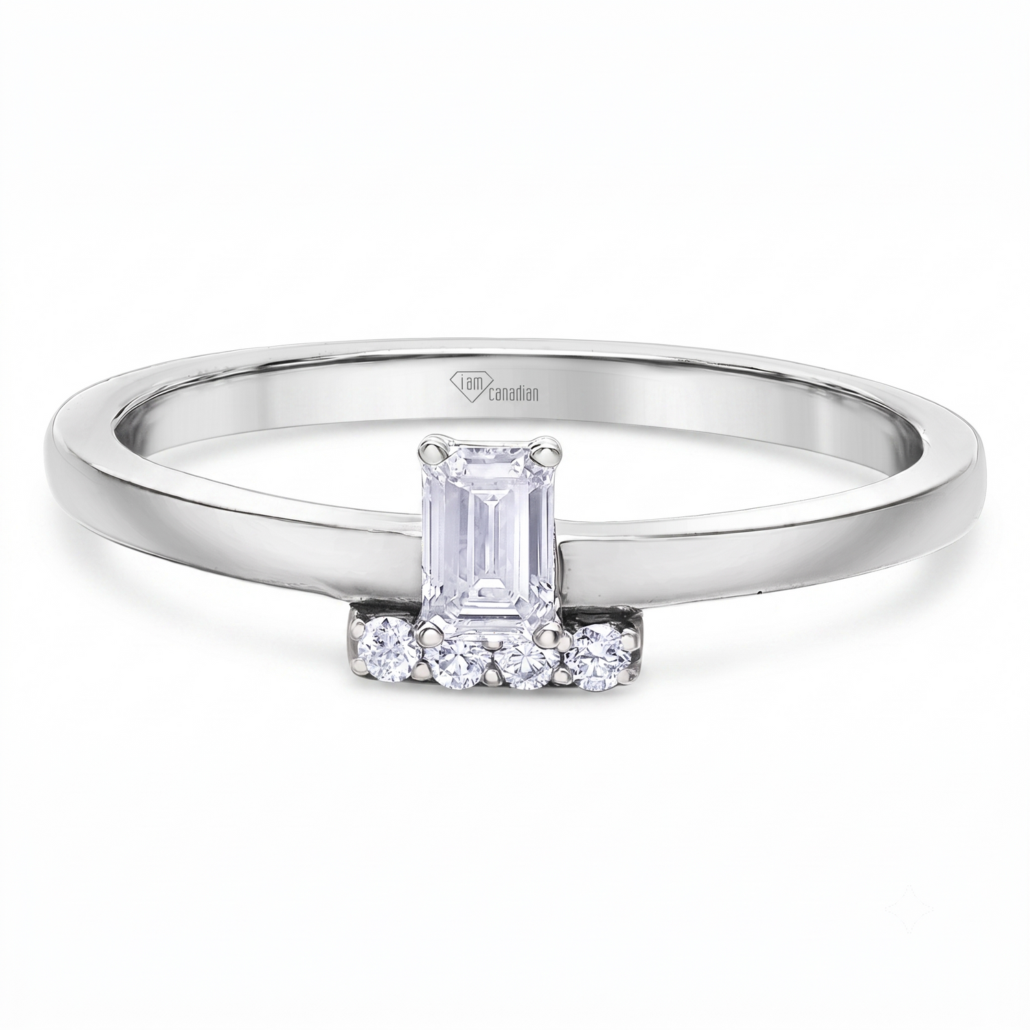 I Am Canadian 10k White Gold Emerald Cut Diamond Ring - Matching Band Sold Separately