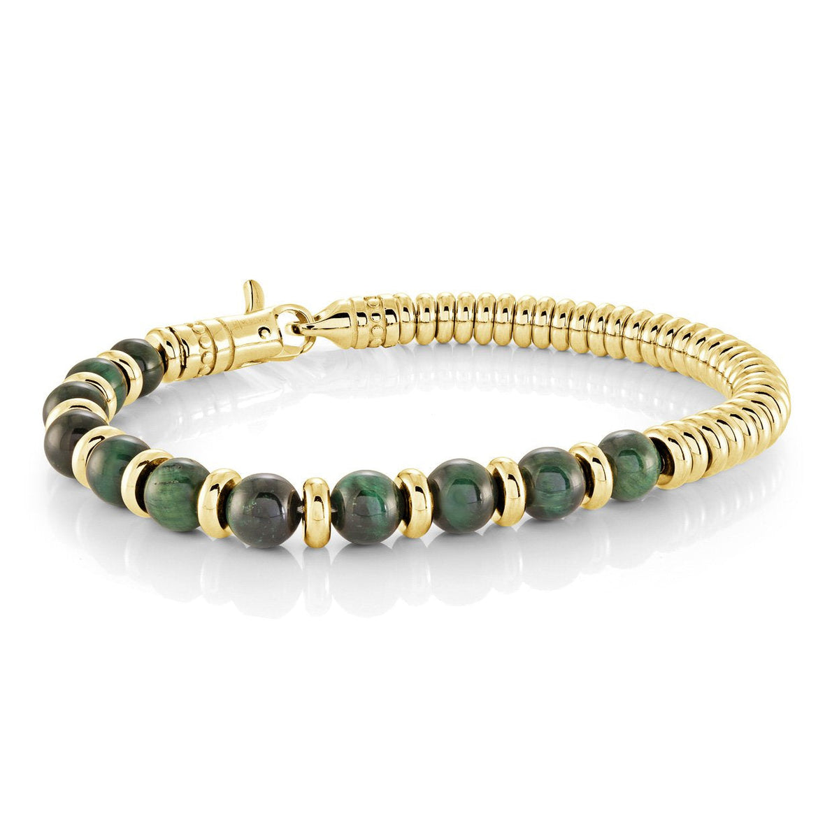 Green and Gold Beaded Bracelet, 8"
