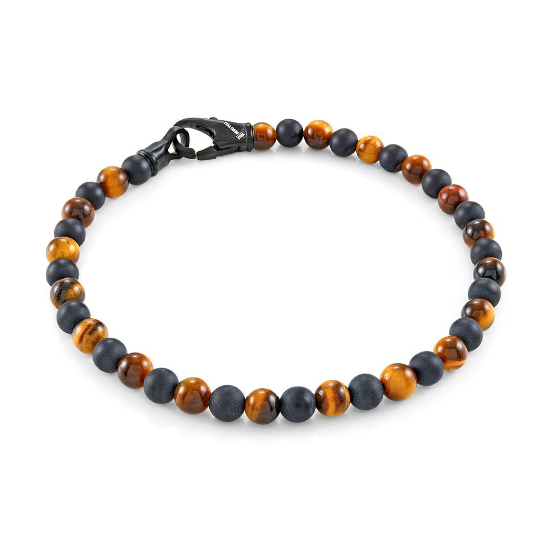 Italgem Steel 4mm Tiger Eye & Onyx Beaded Bracelet