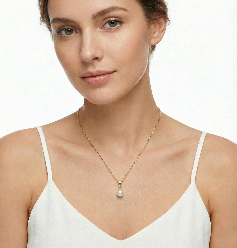 14K Single Pearl Drop Pendant