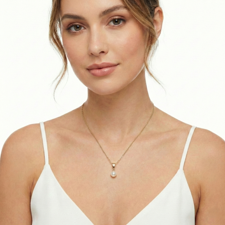 14K Single Pearl Drop Pendant