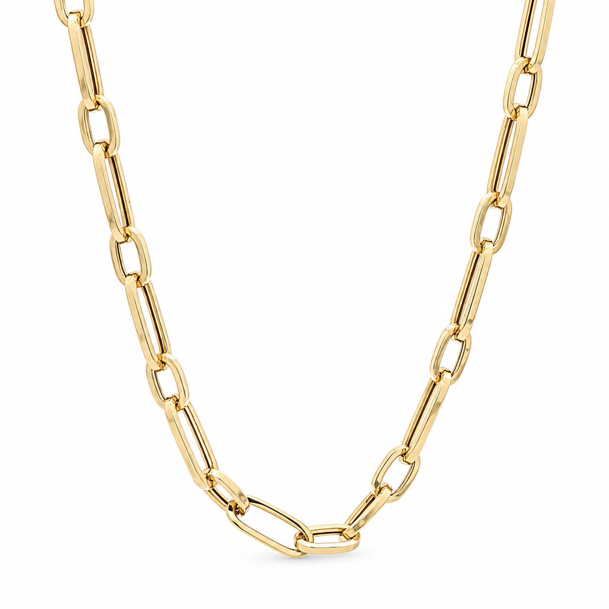 14K Yellow Gold Elongated Paperclip Chain Necklace