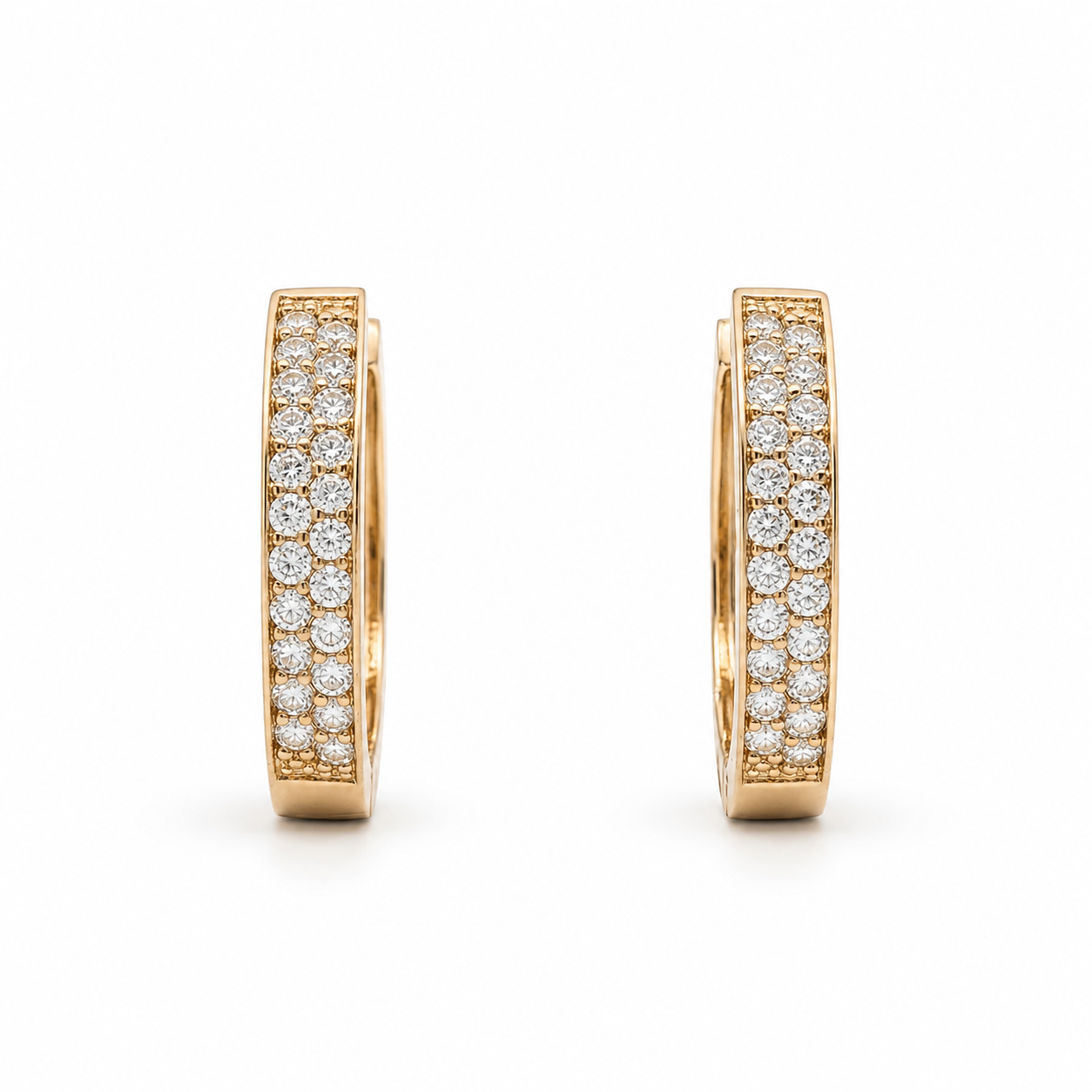 10k Double Row CZ Hoop Earrings
