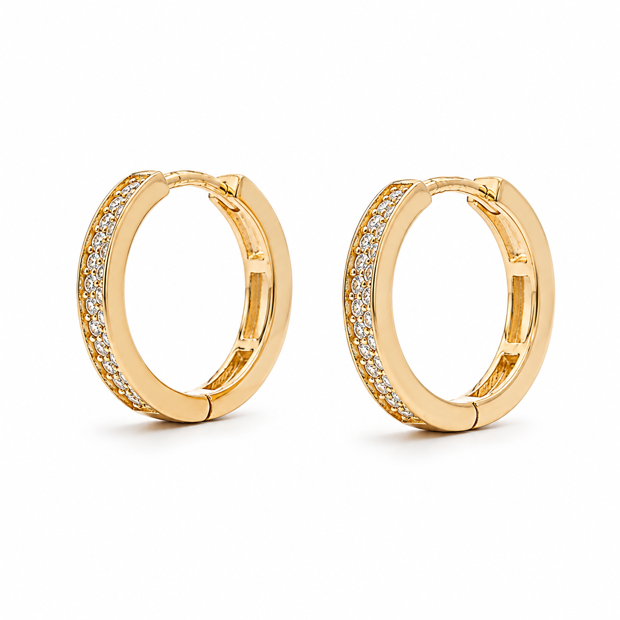 10k Double Row CZ Hoop Earrings