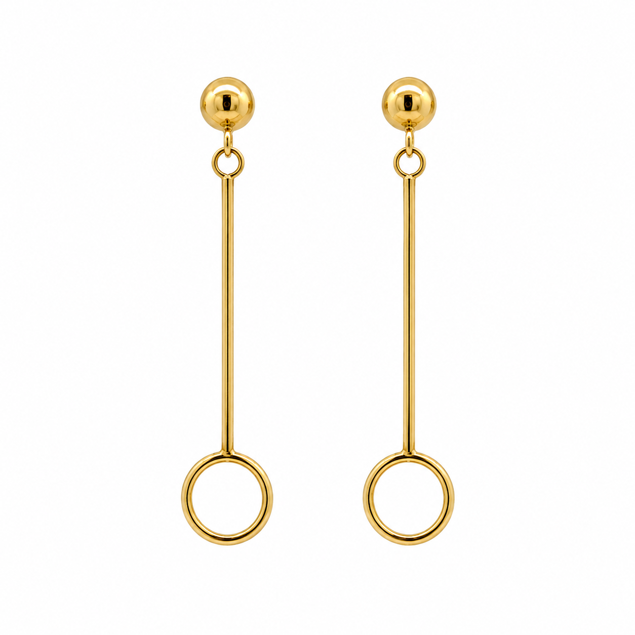 14K Yellow Gold Geometric Bar and Circle Dangle Earrings