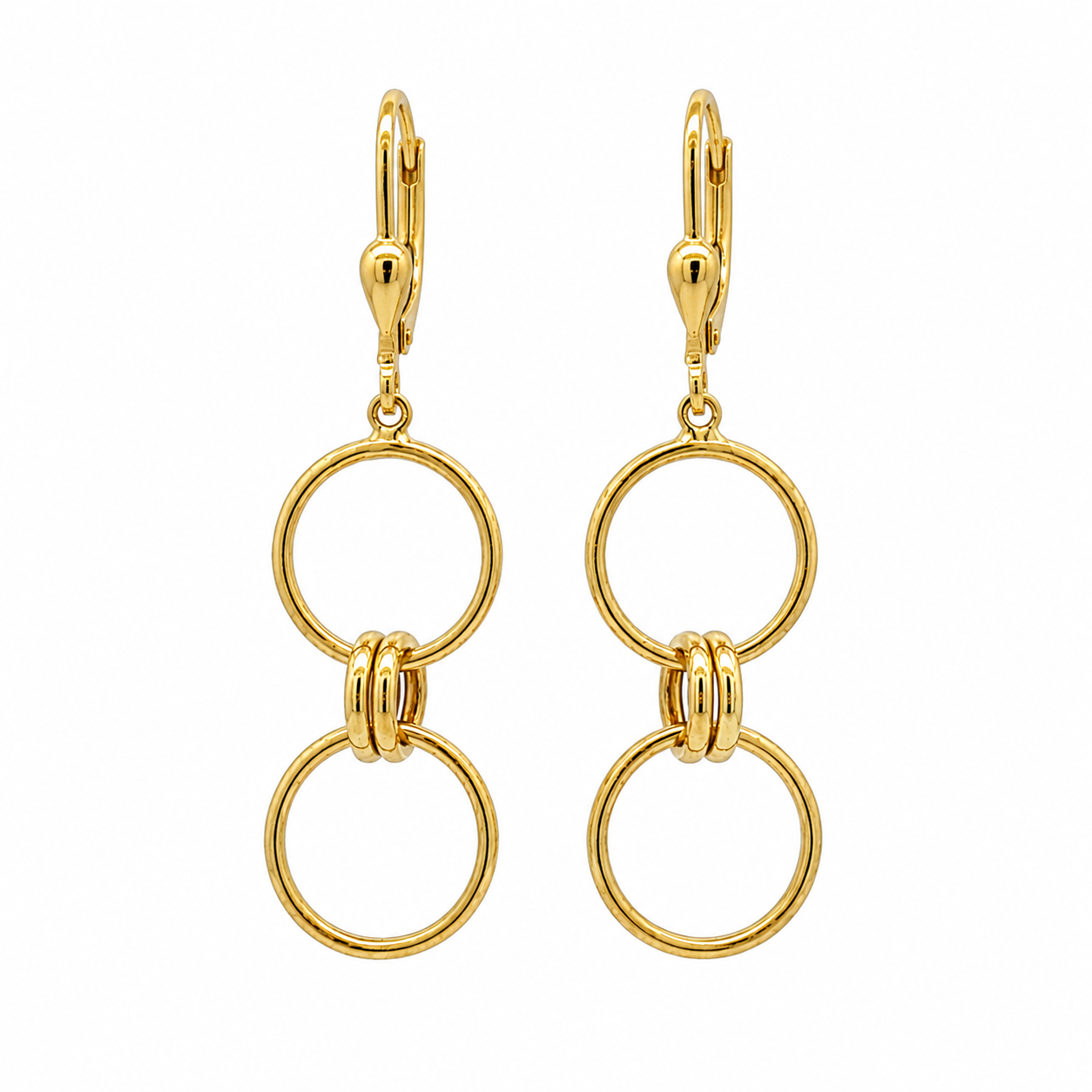 14K Yellow Gold Double Hoop Dangle Earrings