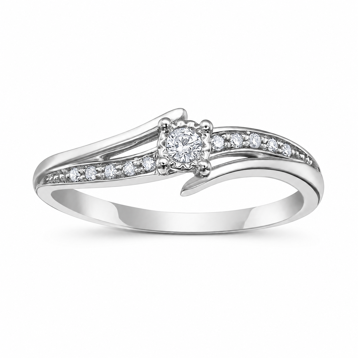 10k White Gold 0.10 TCW Bypass Diamond Engagement Ring
