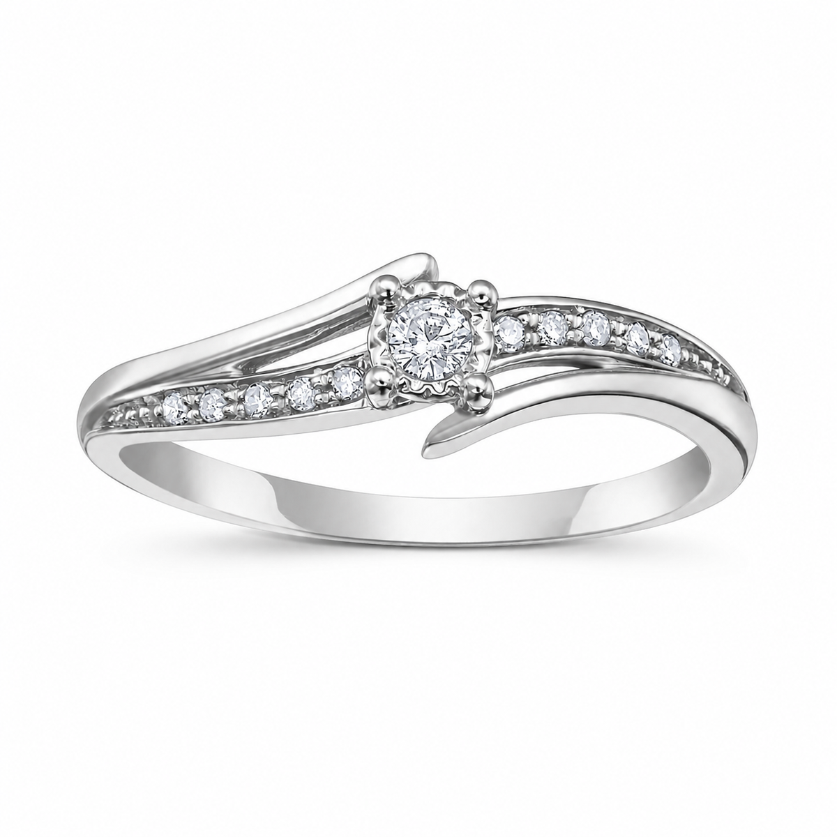 10k White Gold 0.10 TCW Bypass Diamond Engagement Ring