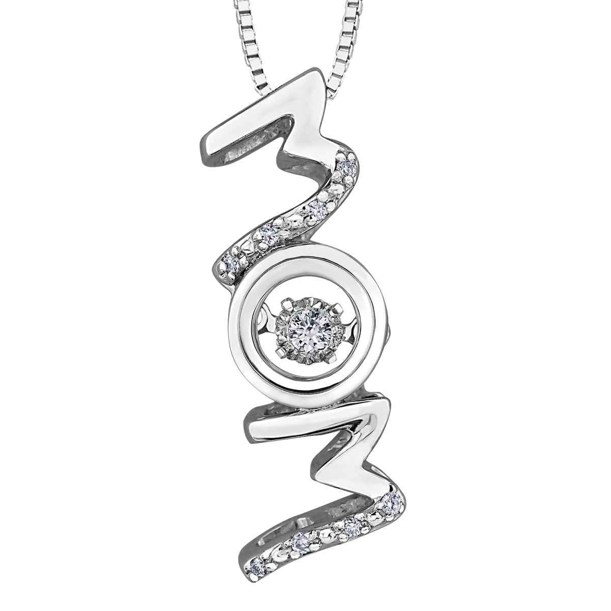 Sterling Silver 0.04TDW Diamond "Mom" Necklace, 18"