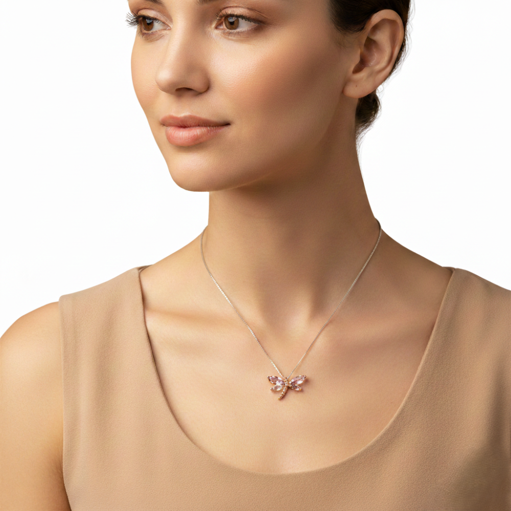 FINAL SALE-10K Rose Gold Dragonfly Amethyst & Morganite Pendant