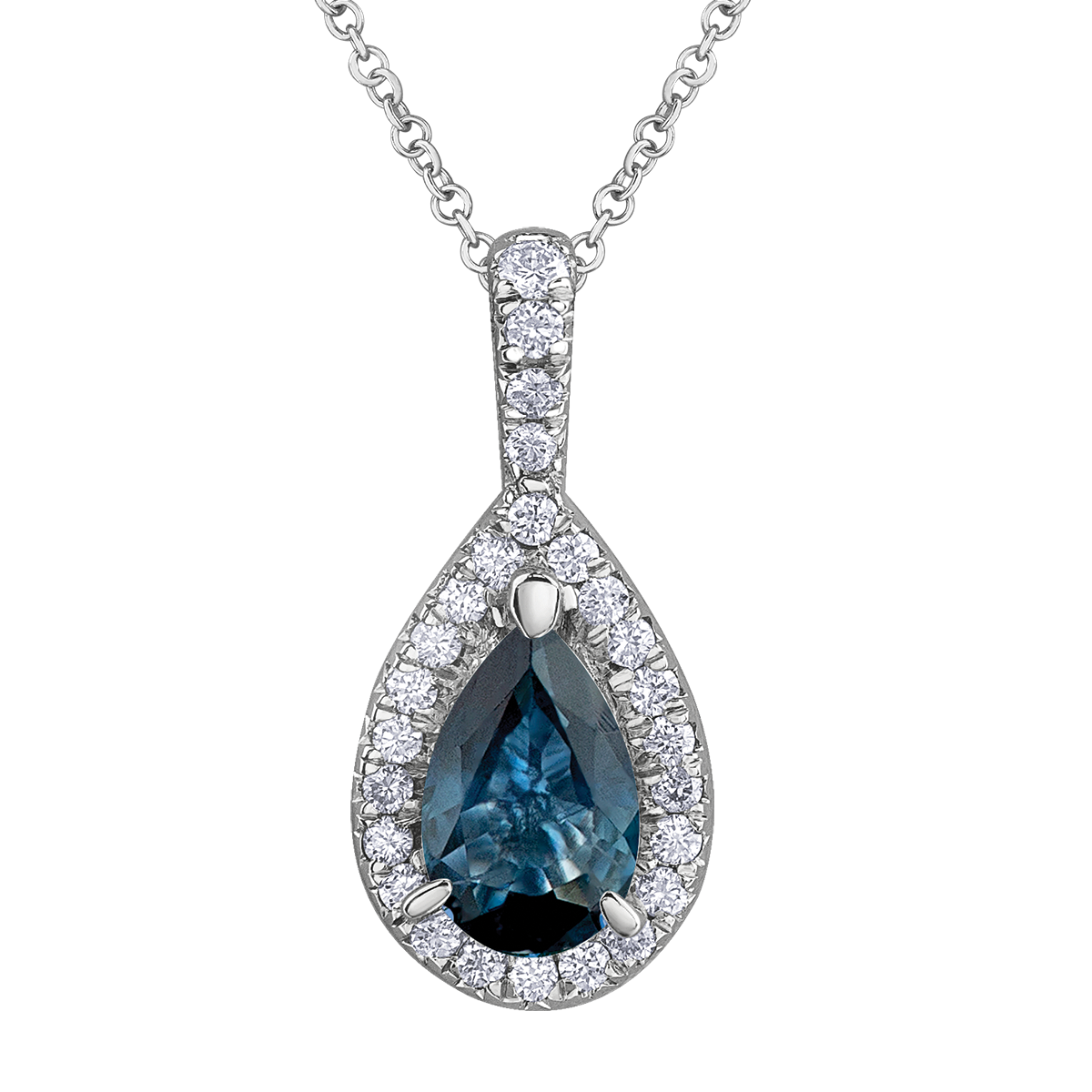 FINAL SALE - 10K White Gold Pear-Cut Sapphire & Diamond Halo Pendant