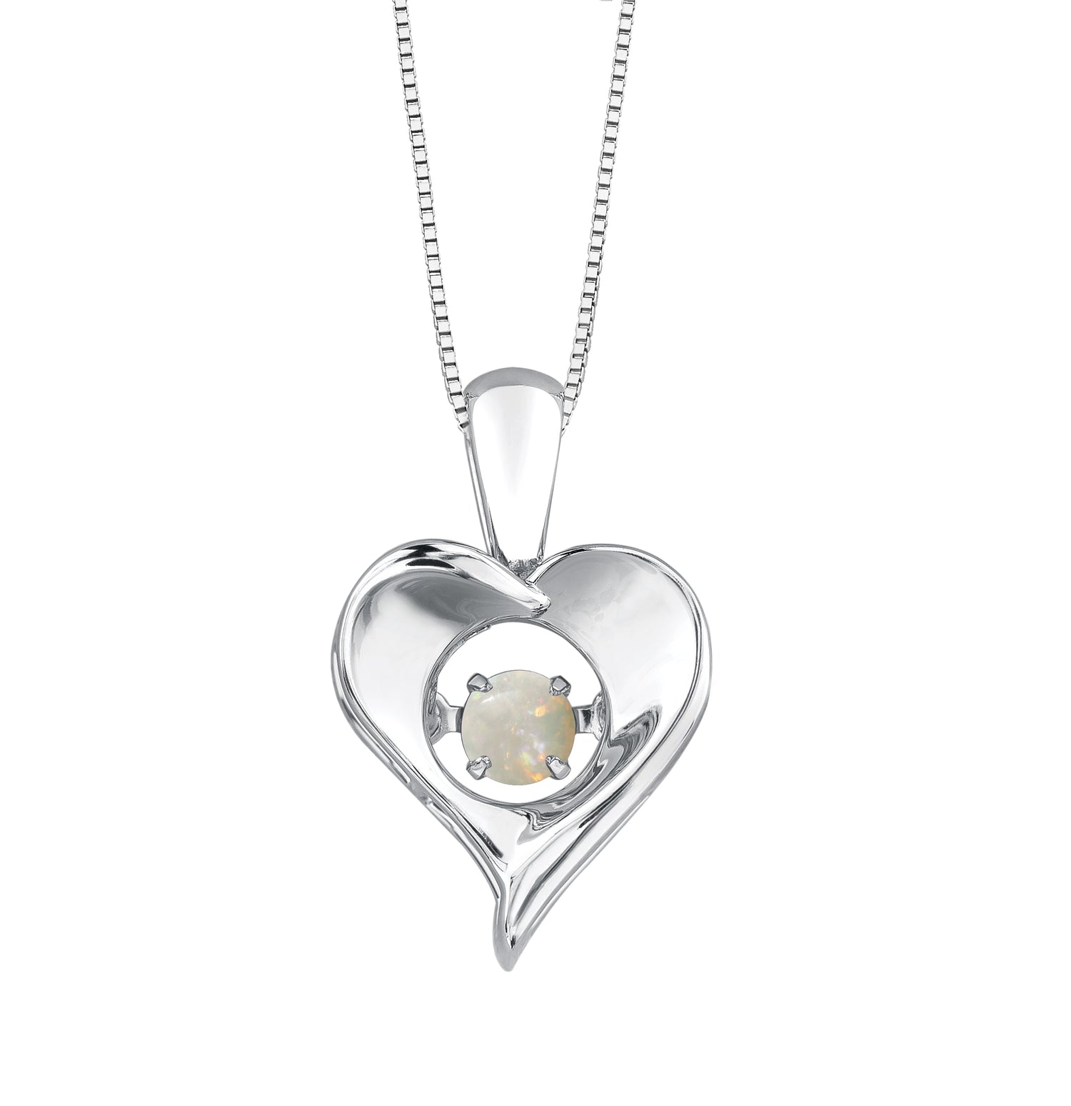Pulse Birthstone Sterling Silver Heart October Opal Pendant