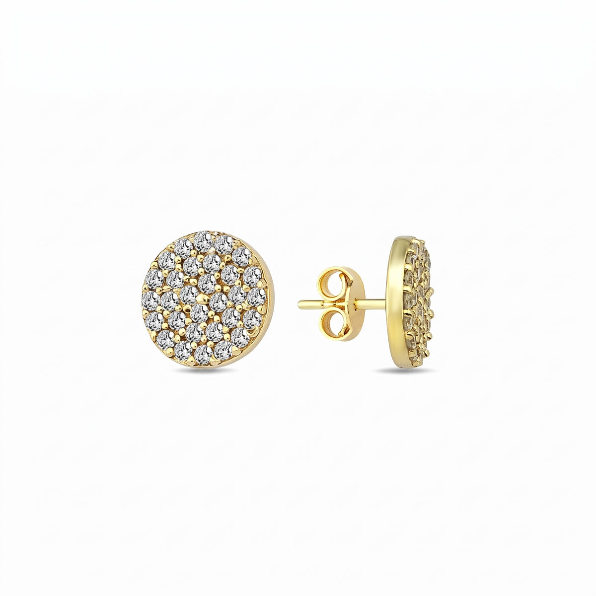 10k Yellow Gold 7.8mm Pavé Cubic Zirconia Round Stud Earrings