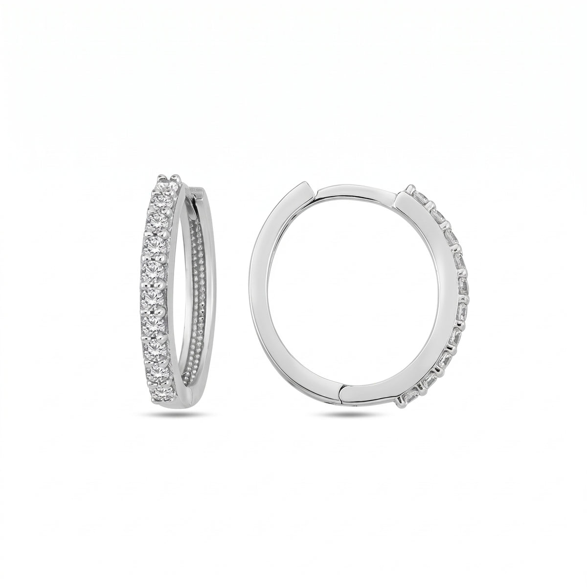 10k Cubic Zirconia 15mm Oval Huggie Hoop Earrings