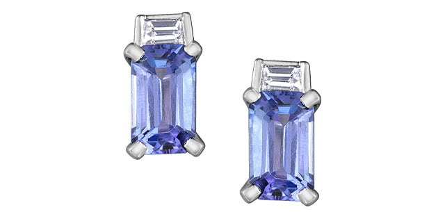 FINAL SALE- 10K White Gold Emerald-Cut Tanzanite & Diamond Studs