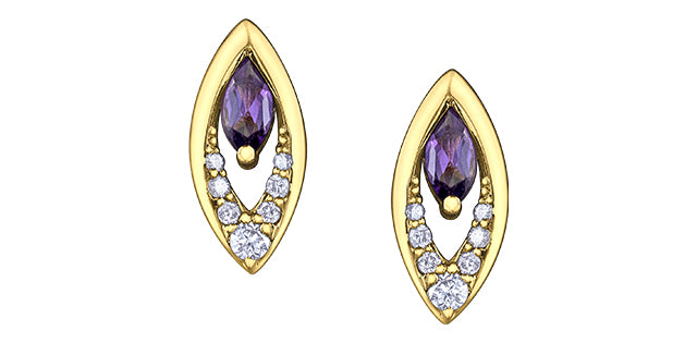 FINAL SALE - Diamond Days 10K Yellow Gold Marquise Amethyst Studs