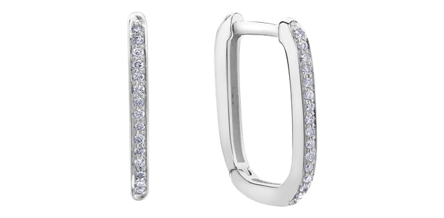 10k Gold Rectangular Diamond Hoop Earrings. 0.15tdw