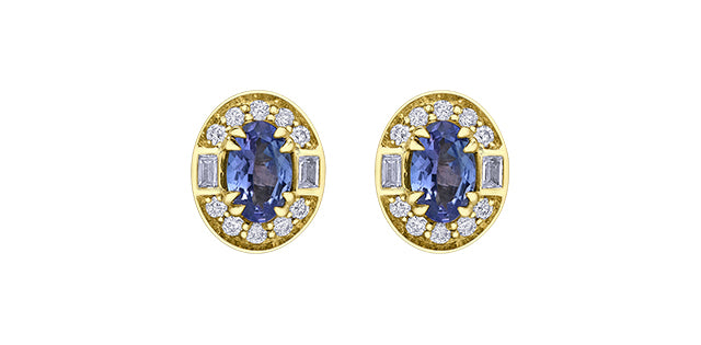 FINAL SALE - 10K Yellow Gold Oval Tanzanite & White Sapphire Halo Studs
