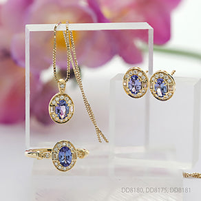 FINAL SALE - 10K Yellow Gold Oval Tanzanite & White Sapphire Halo Pendant