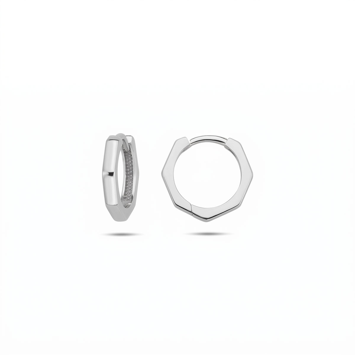 10k white gold Hexagon Shaped Huggie Earrings