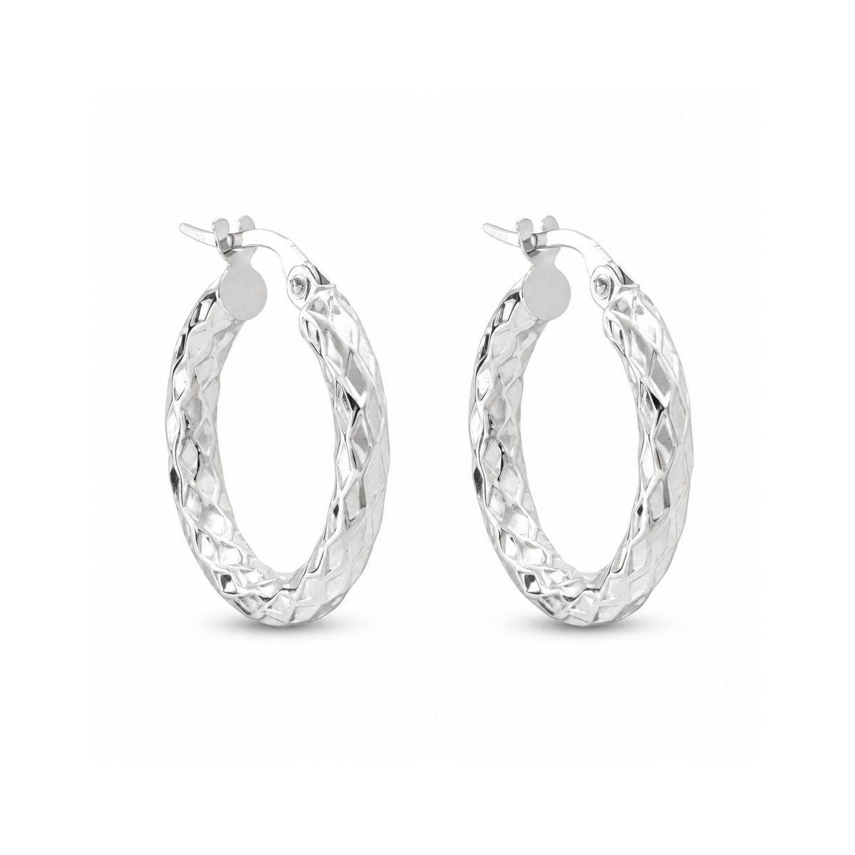 10k Hammered White Gold Hoop Earrings