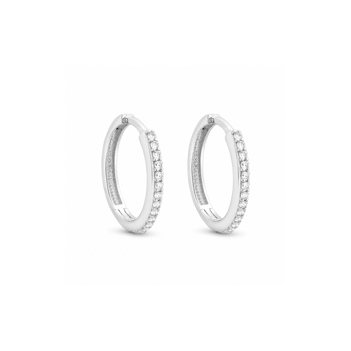 10k White Gold Cubic Zirconia 15mm Huggie Hoop Earrings