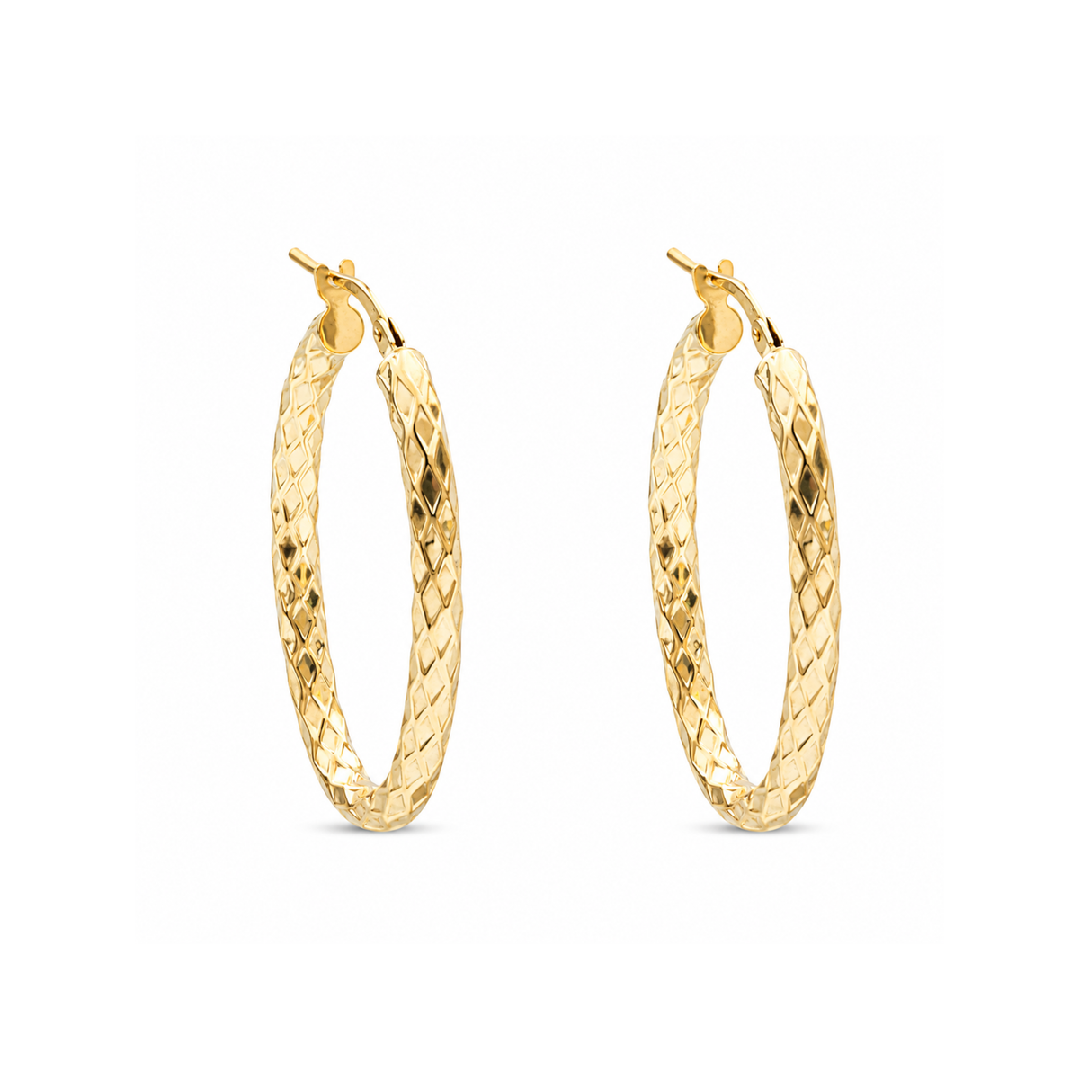 10k Hammered Oval Yellow Gold Hoop Earrings
