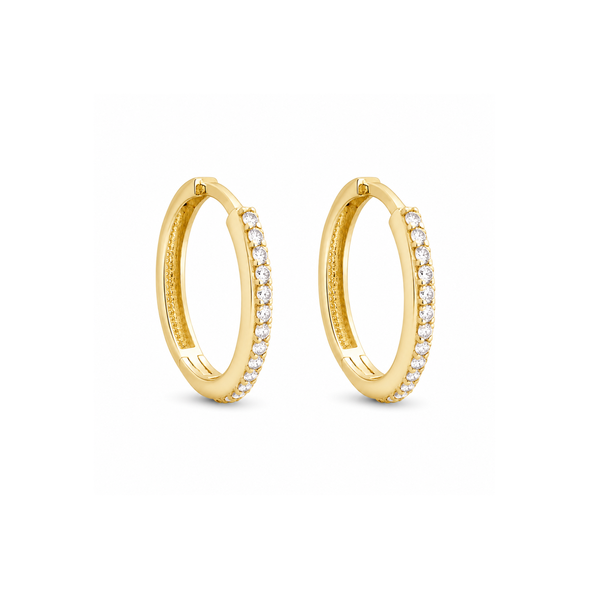 10k Yellow Gold 15mm Cubic Zirconia Huggie Hoop Earrings