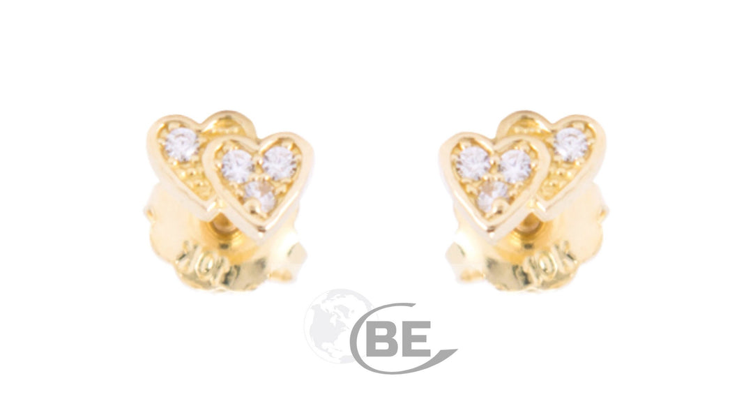 10KY Double Heart Baby Screw Back Earrings