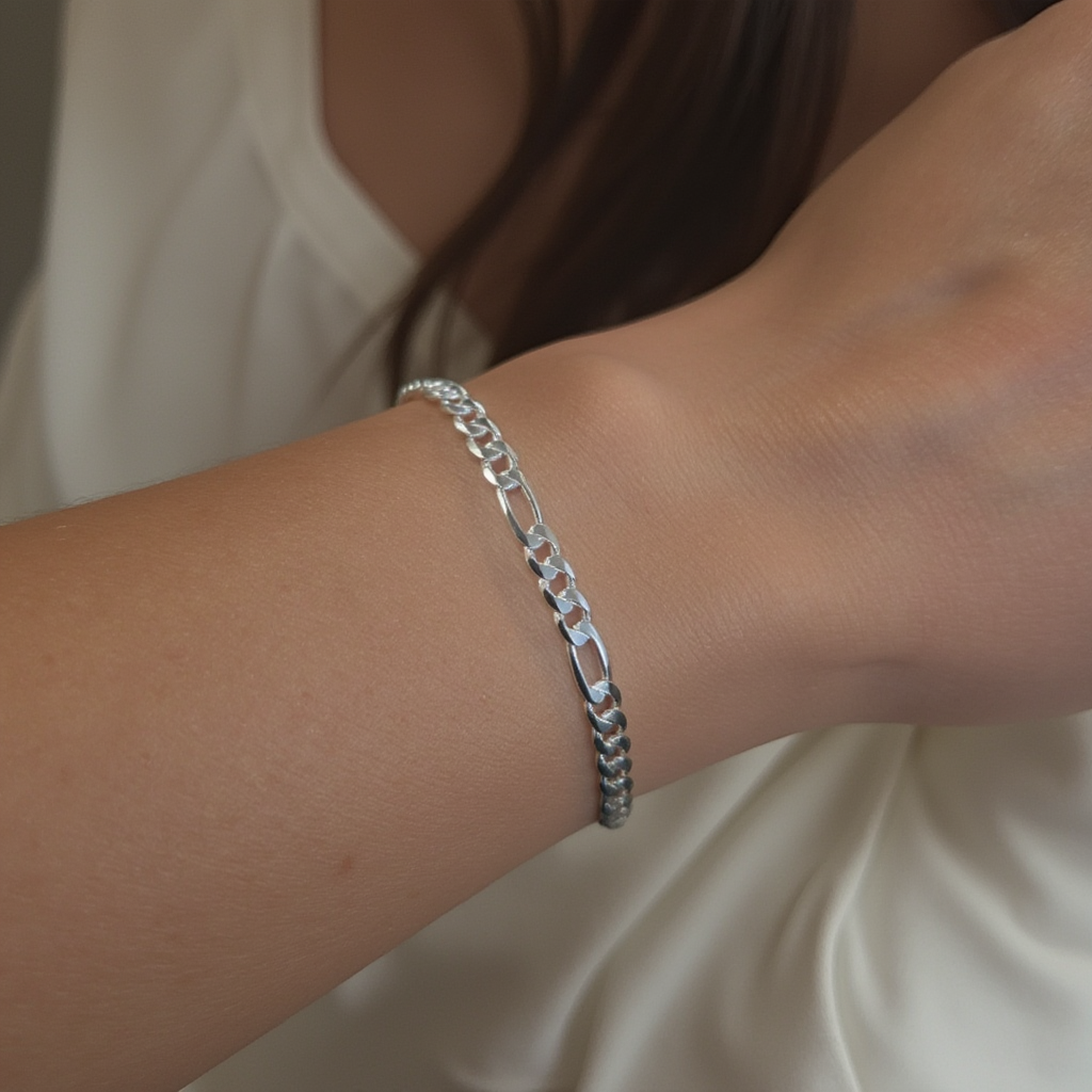 Sterling Silver 4.0mm Figaro Bracelet, 7"