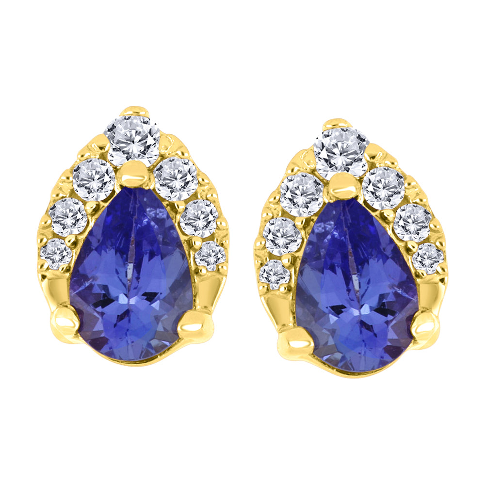FINAL SALE - Fire & Ice 10K Yellow Gold Pear Tanzanite & Diamond Halo Studs