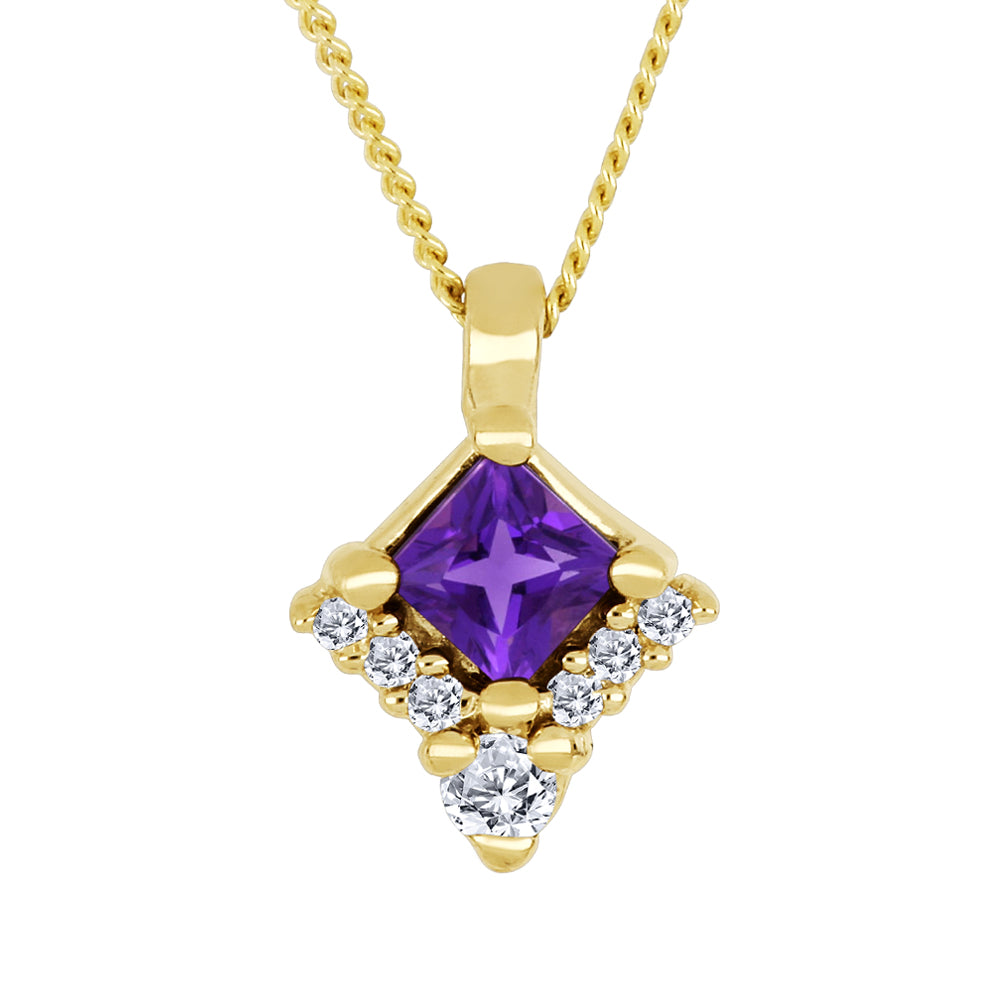 FINAL SALE - Fire & Ice 10K Yellow Gold Princess Amethyst Pendant