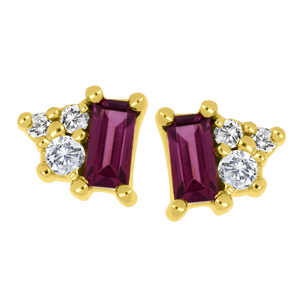 FINAL SALE - Fire & Ice 10K Yellow Gold Baguette Rhodolite Garnet Studs