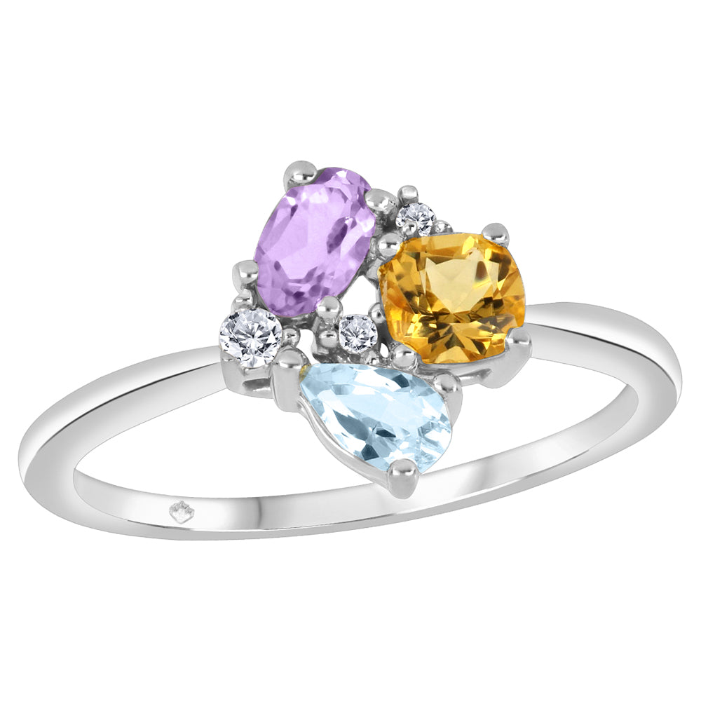 FINAL SALE - 10K White Gold Multi-Gemstone Cluster Ring