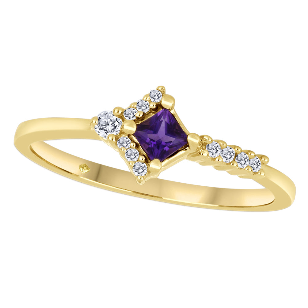 Fire & Ice 10K Yellow Gold Princess Amethyst Ring