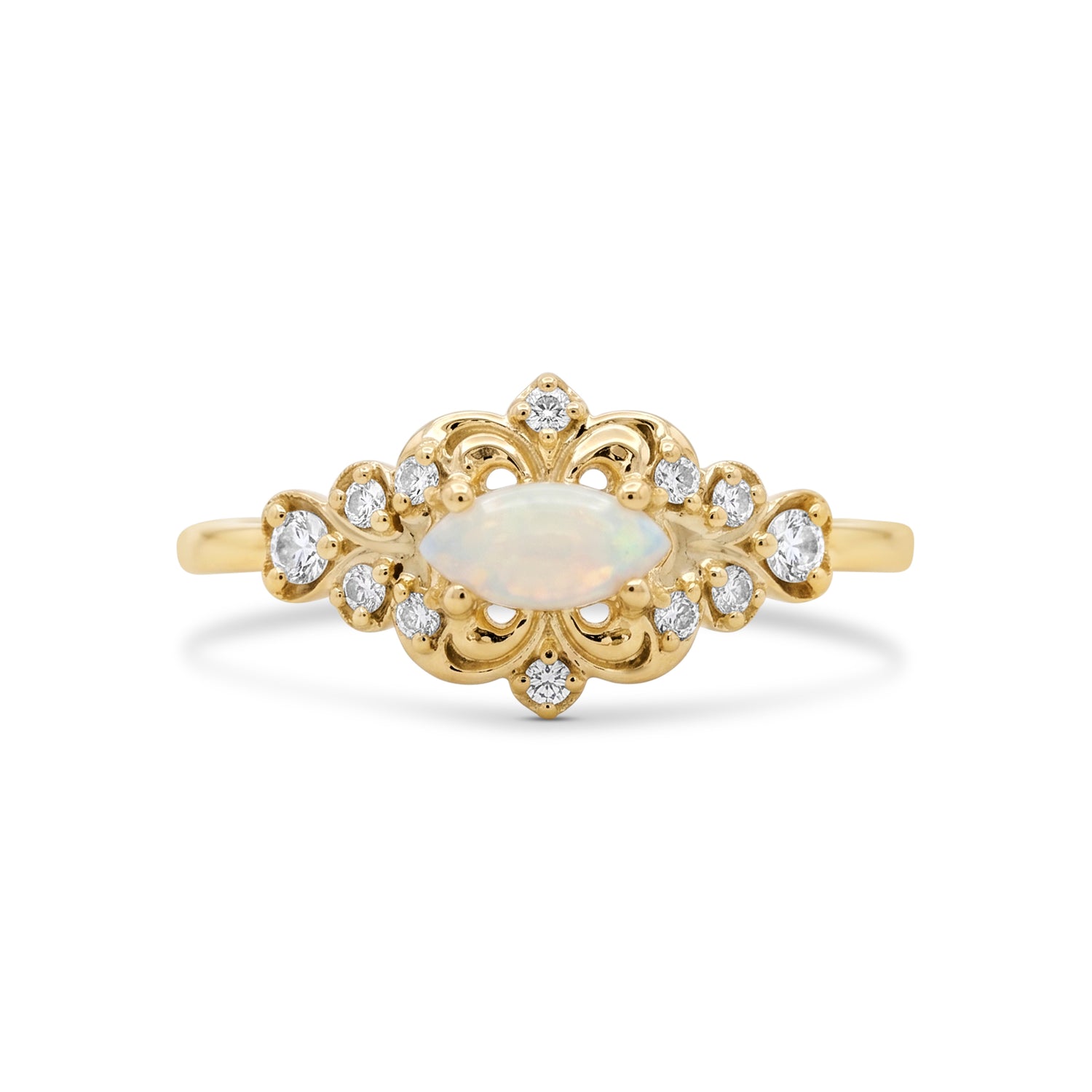 Fire & Ice 10k Gold Marquise Opal & Diamond Ring