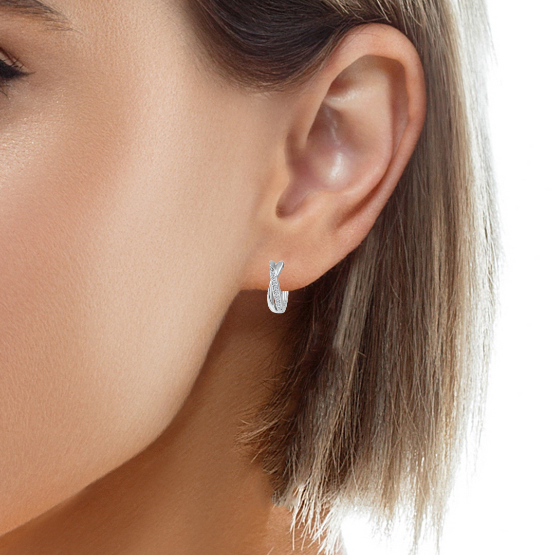 10K Diamond Cross Over Earrings, 0.05TDW