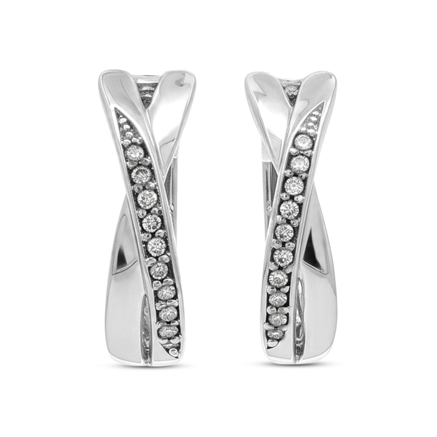 10k White Gold 0.10tcw Diamond Crossover Hoop Earrings