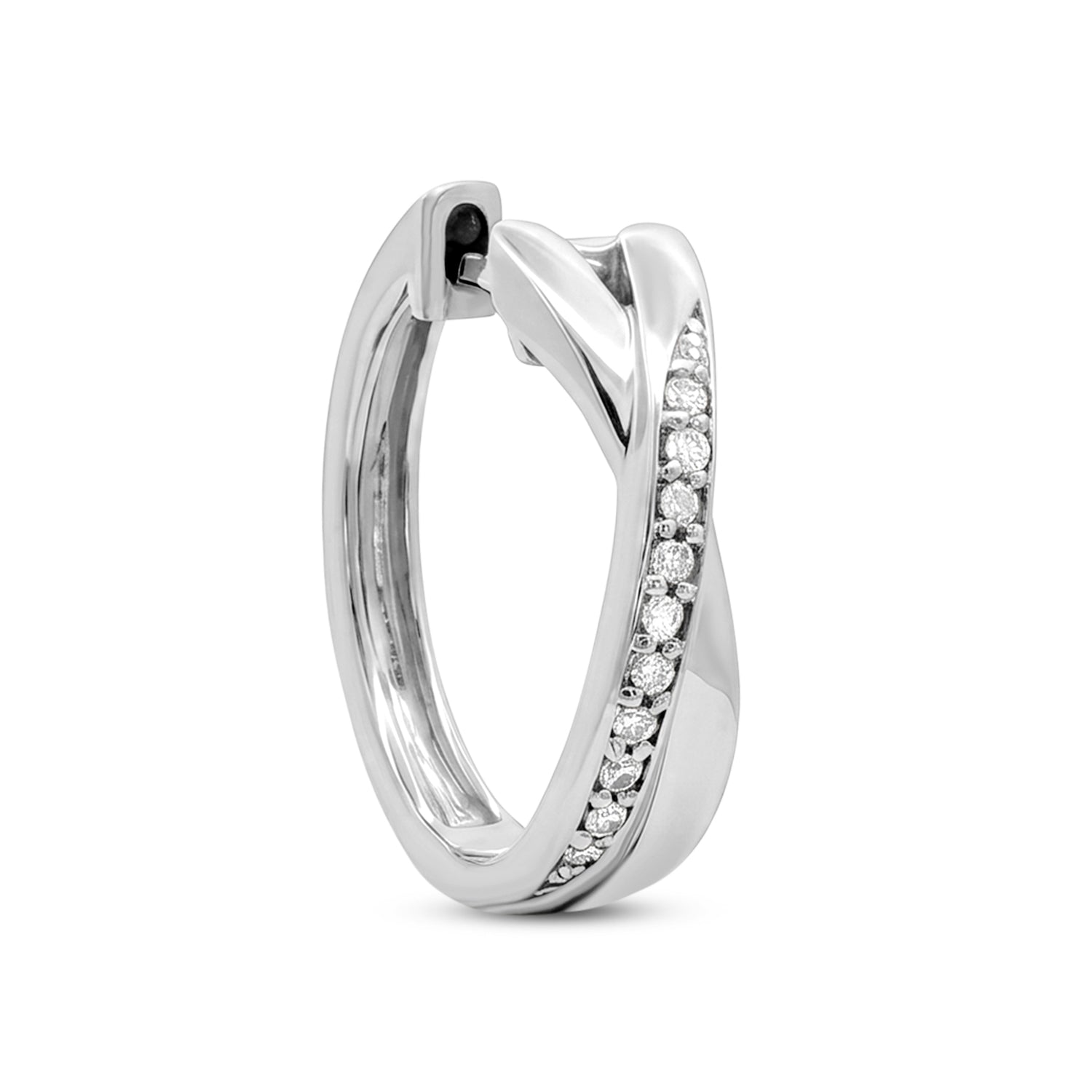 10k White Gold 0.10tcw Diamond Crossover Hoop Earrings