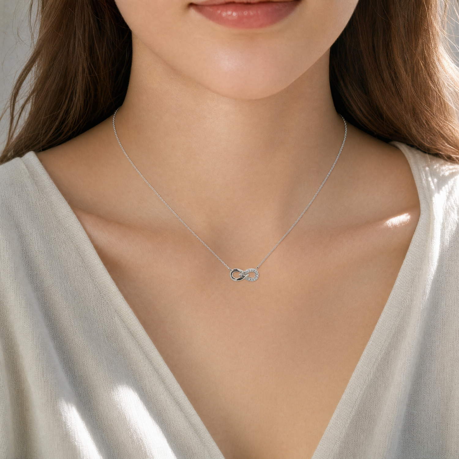 10k White Gold 0.04tdw Diamond Accent Infinity Necklace