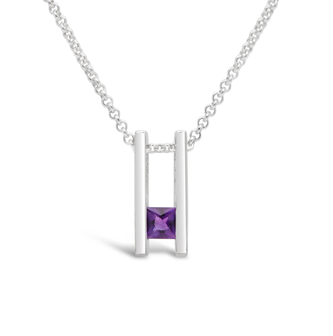 Double Bar Birthstone Pendant, February