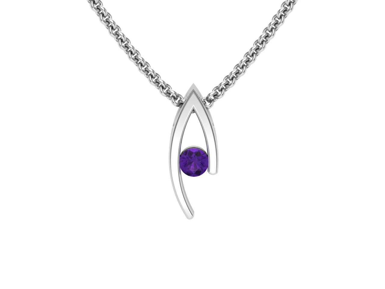 Double Curve Birthstone Pendant, February