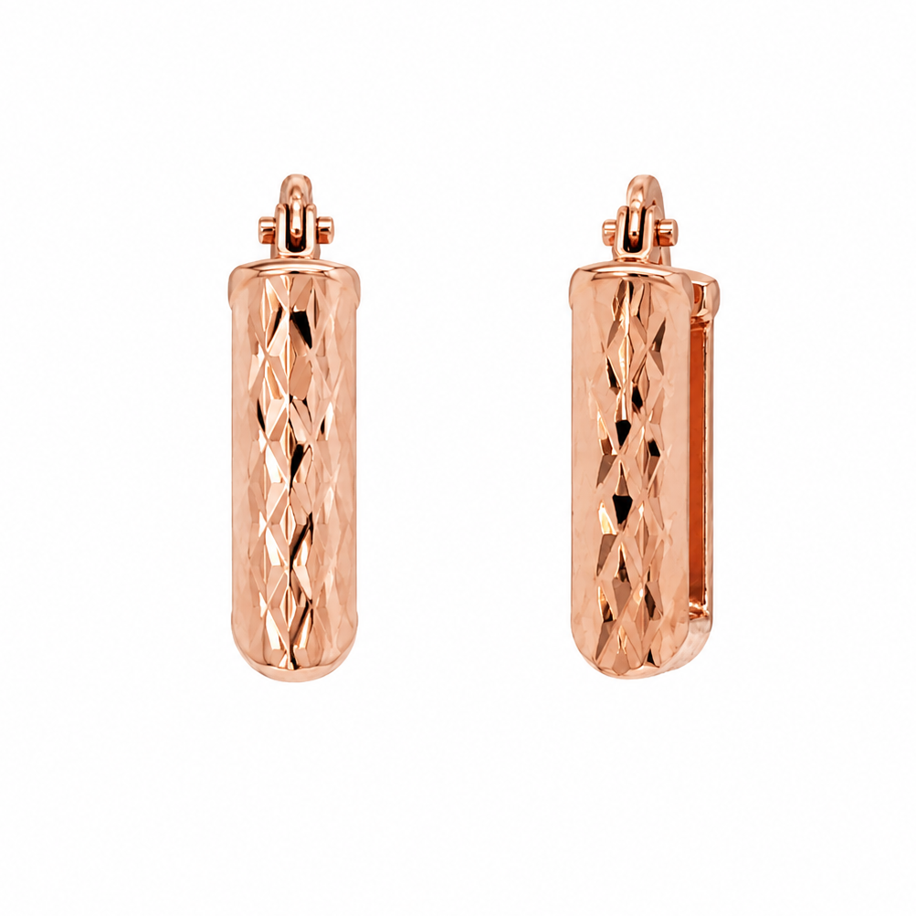 14K Diamond-Cut Rose Gold Huggie Hoop Earrings