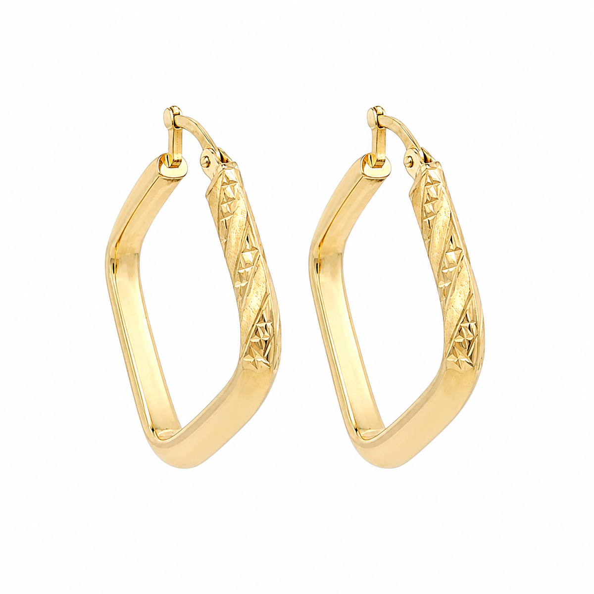 10K Diamond-Cut Square Hoop Earrings in Yellow Gold