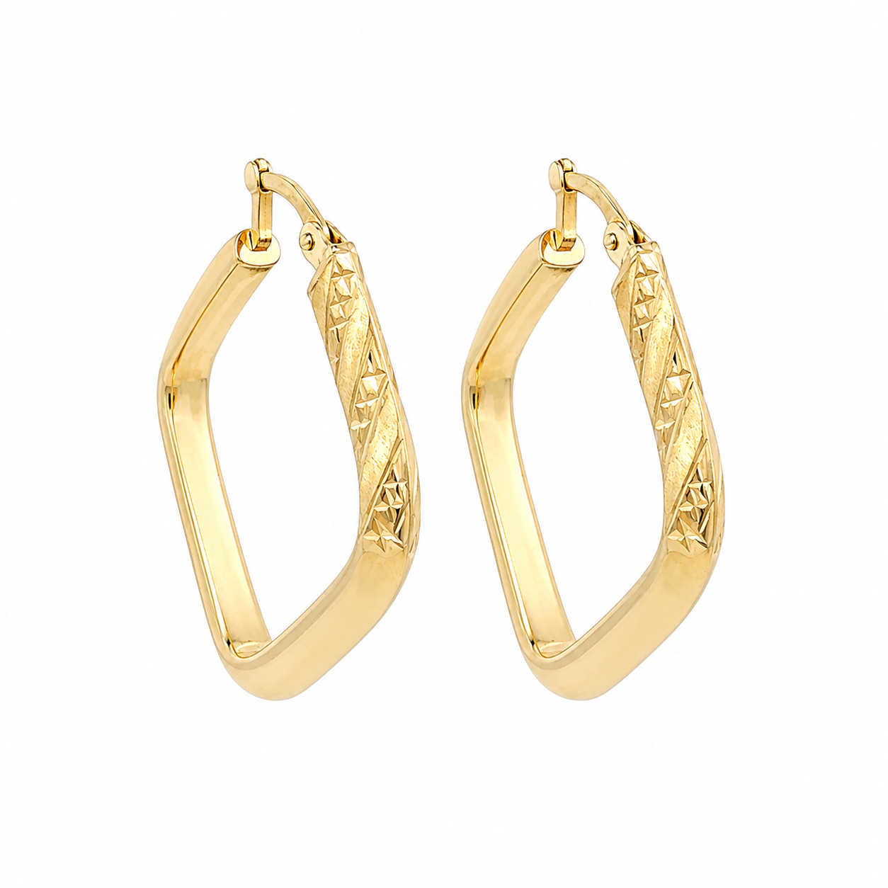 10K Diamond-Cut Square Hoop Earrings in Yellow Gold