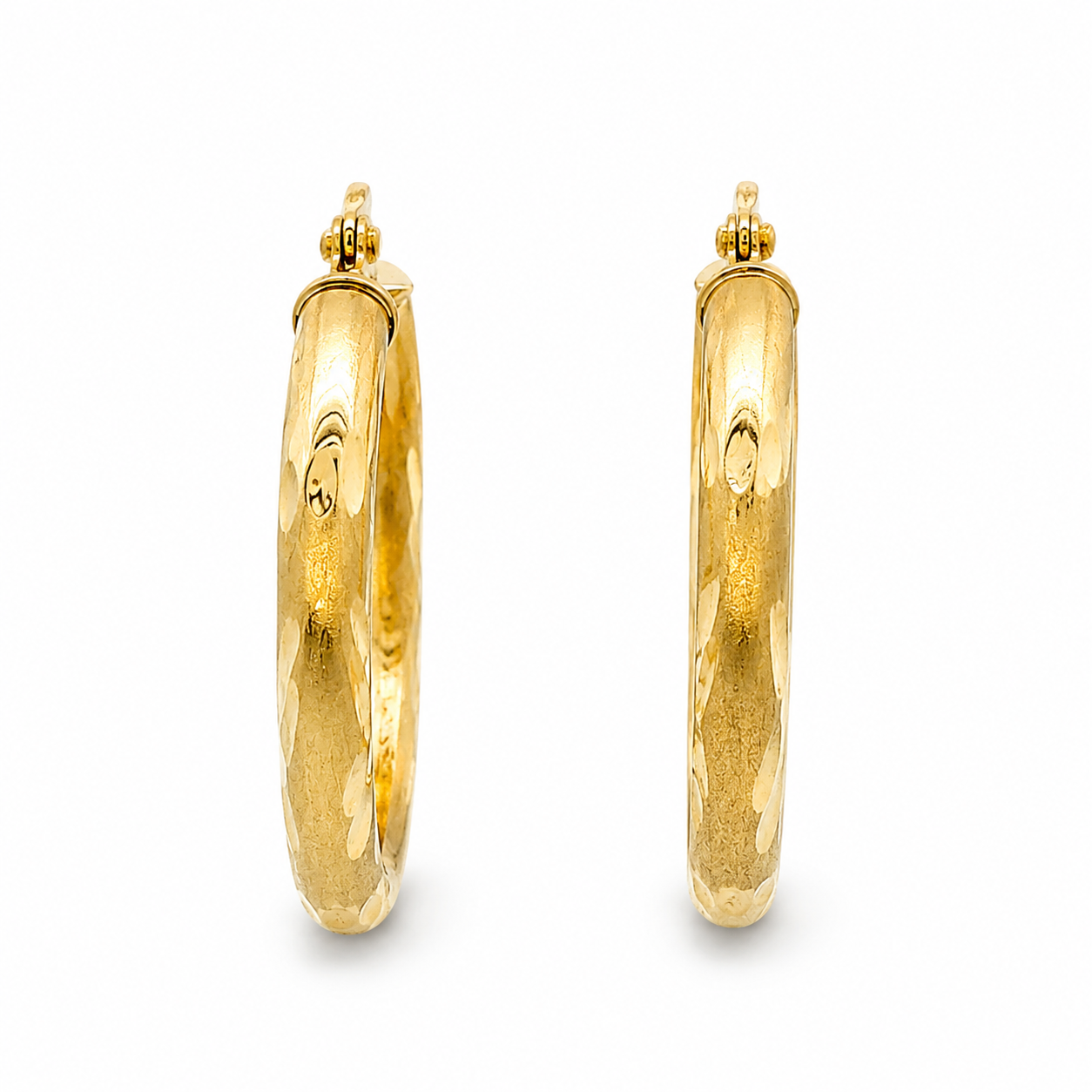 14K Textured Yellow Gold Hoop Earrings