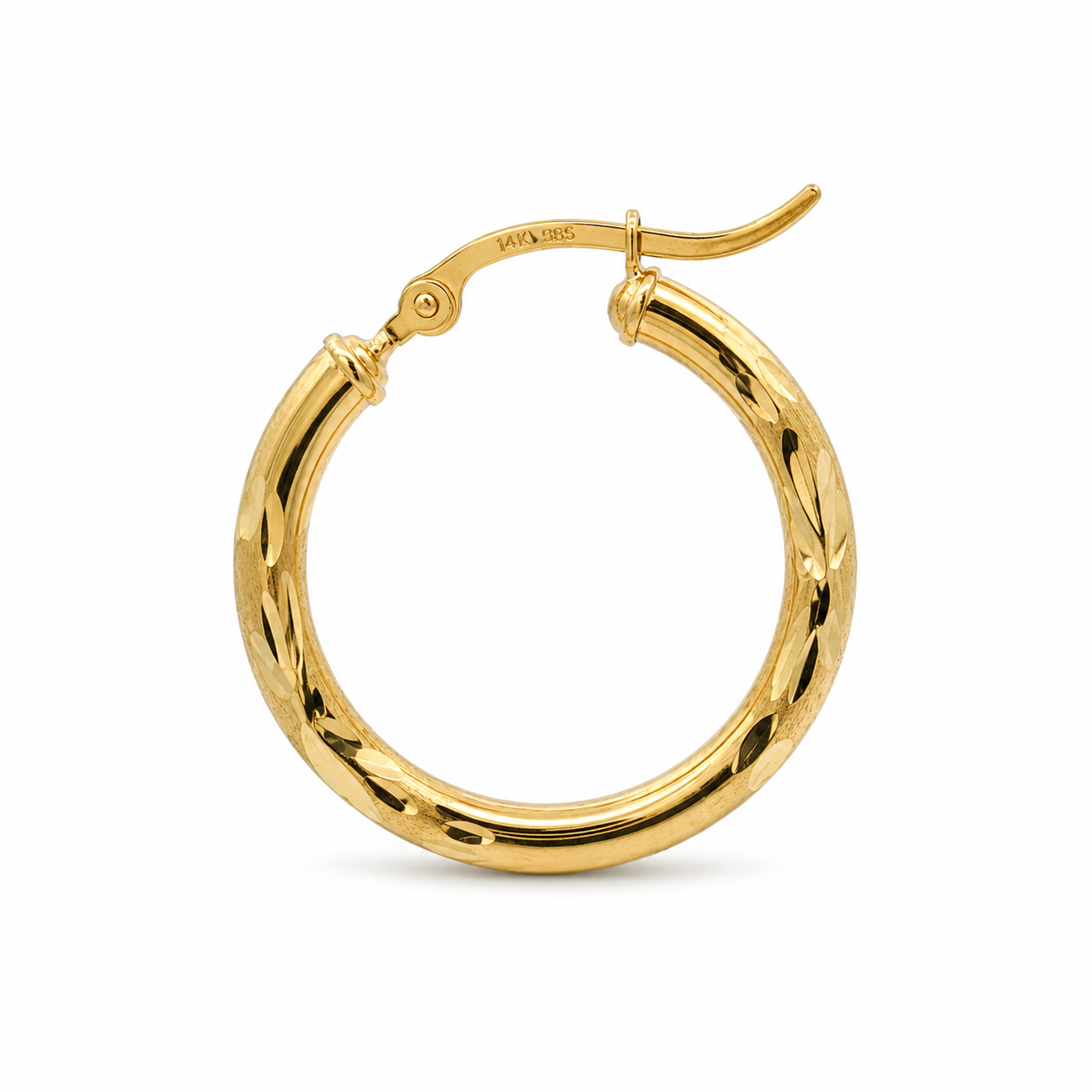 14K Textured Yellow Gold Hoop Earrings